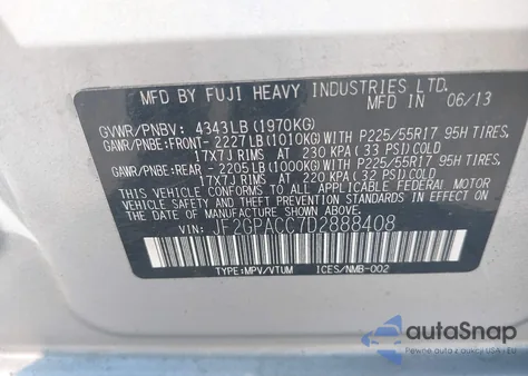 2013 Subaru Xv Crosstrek 2.0I Premium из США, поврежденный, VIN JF2GPACC7D2888408